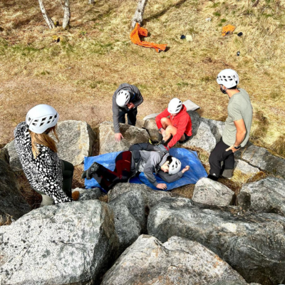 a group practicing wilderness medicine