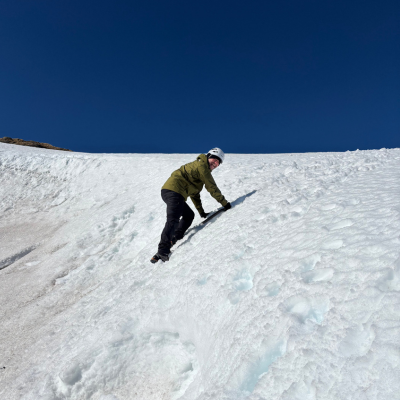 a person on a snowy mountain