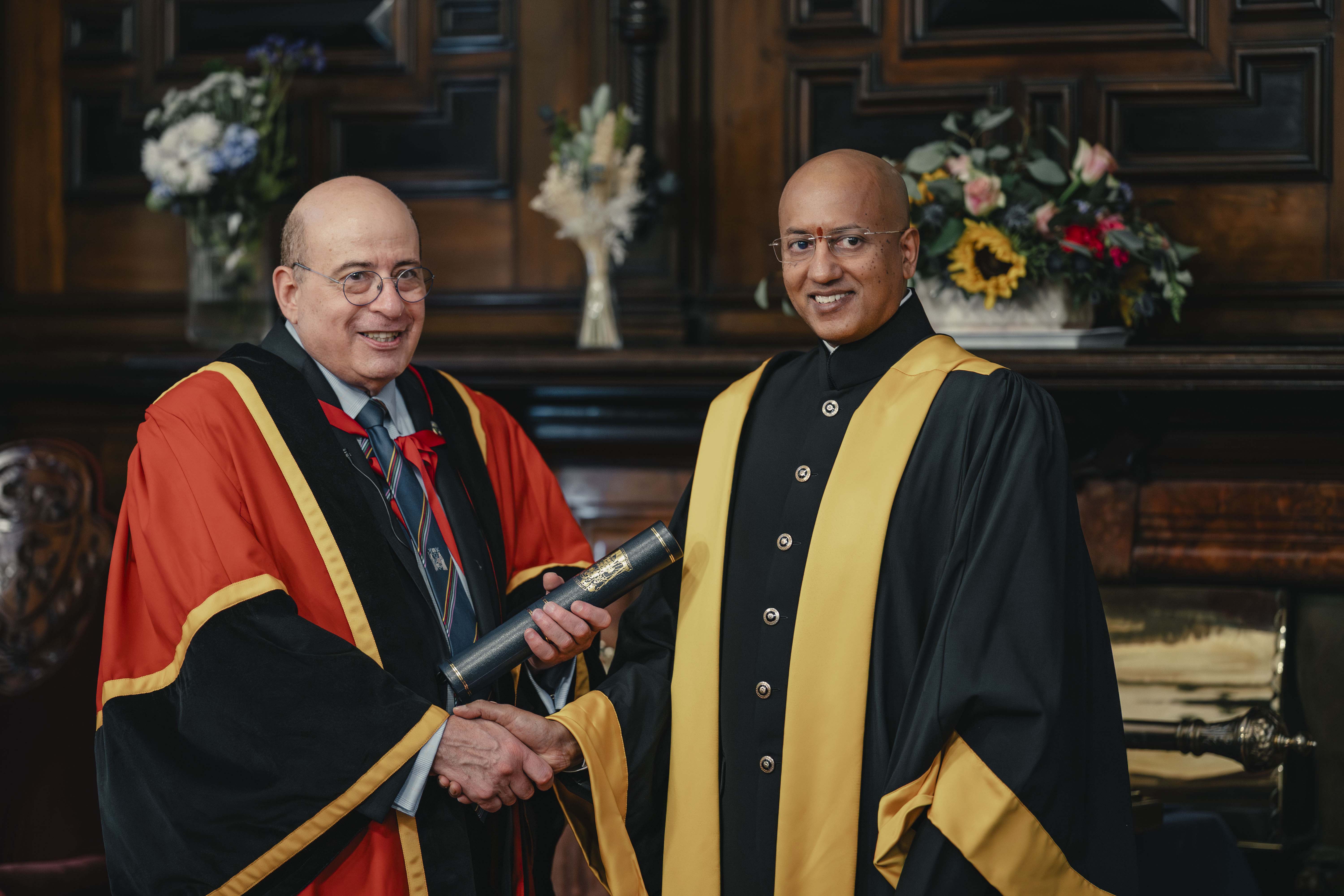 Professor Raghu Ram Pillarisetti and College President Hany Eteiba